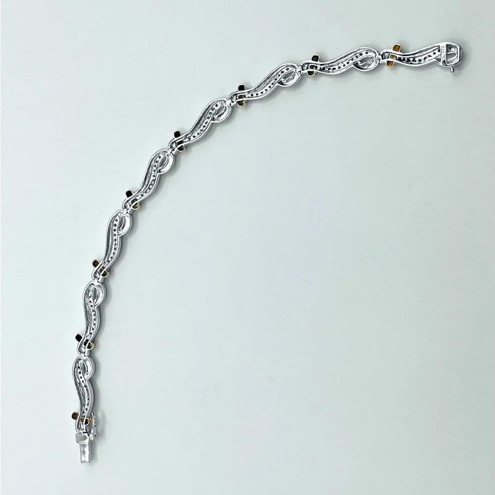 1.00 CT Natural Diamond Silver Two Tone Bracelet - Picture 5 of 6